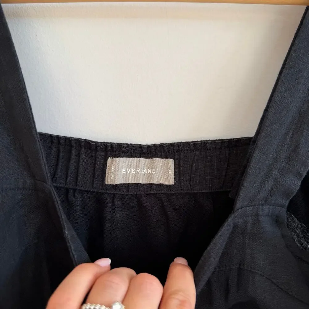 Everlane The Linen Picnic Straight Leg Square Neck Jumpsuit Washed Black 0